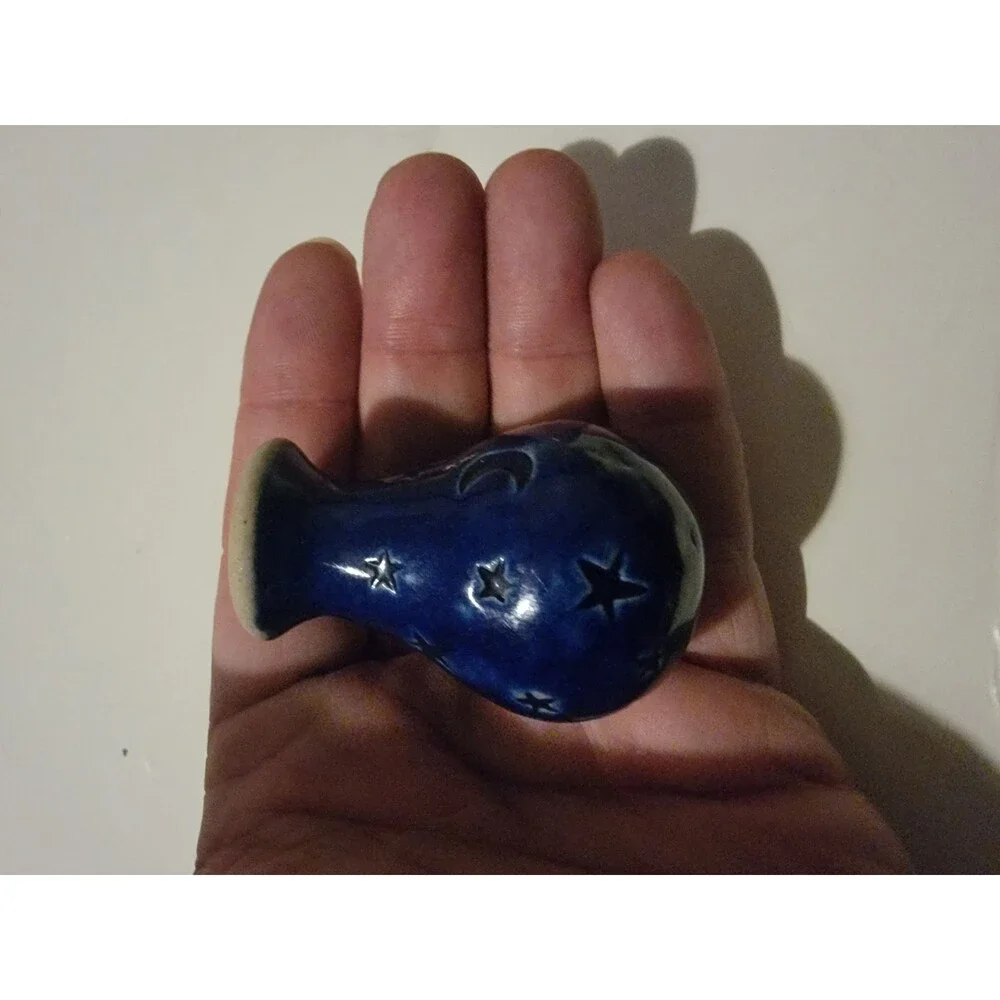 Miniature Ceramic Vase Like Candle Holder Midnight Blue Stars Mini
